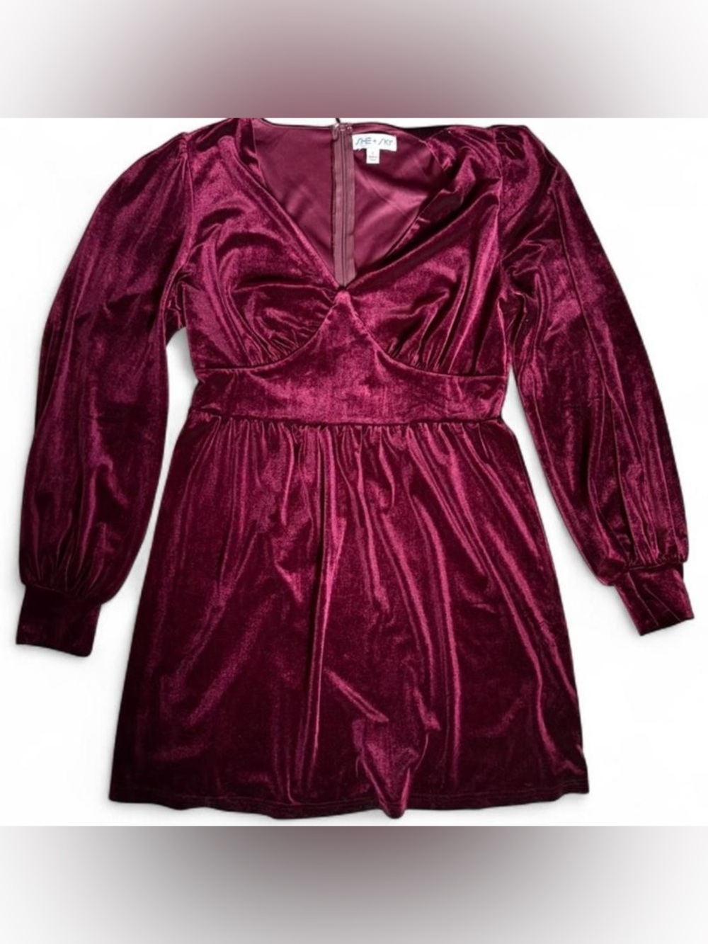 She + Sky Velvet Burgundy Long-Sleeve Mini Dress size large